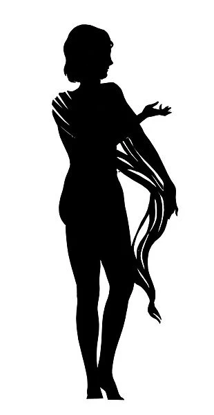 Silhouette of a woman in a long scarf