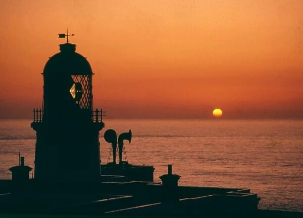 Silhouetted view of Pendeen Lighthouse, Cornwall