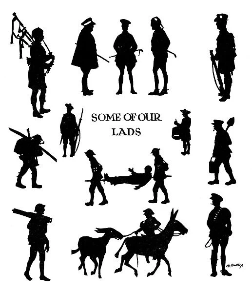 Silhouettes of soldiers in wartime