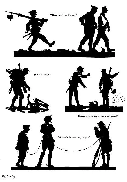 Silhouettes of wartime scenes with soldiers