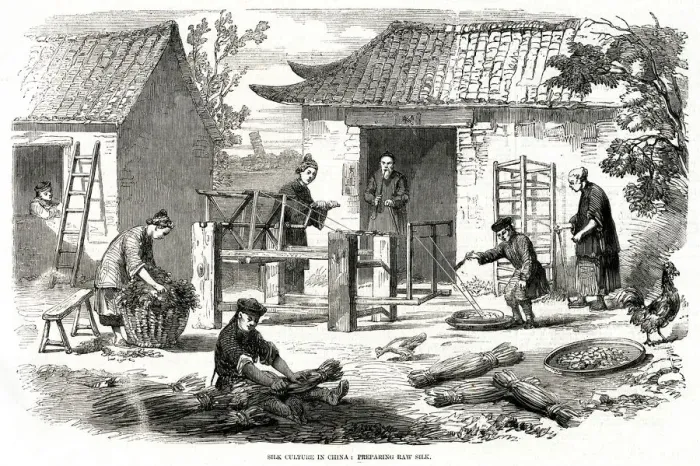 Framed Print : Silk culture in China 1857 Framed Print : Silk culture in China 1857