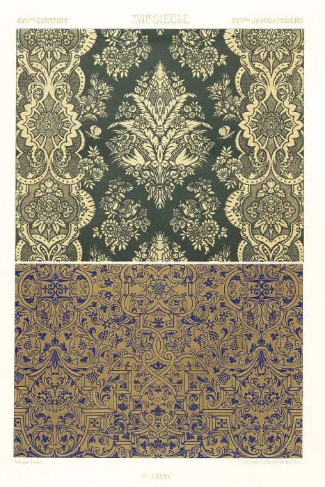 Framed Print : Silk design and stamped design, 17th century Framed Print : Silk design and stamped design, 17th century