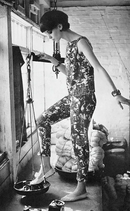 Framed Print : Silk Lotus print over-blouse and trousers Framed Print : Silk Lotus print over-blouse and trousers