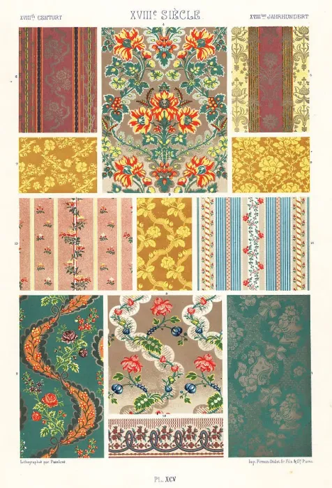 Framed Print : Silk patterns for furniture and walls, 18th century Framed Print : Silk patterns for furniture and walls, 18th century