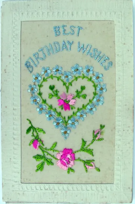 Framed Print : Silk postcard embroidered Best Birthday Wishes Framed Print : Silk postcard embroidered Best Birthday Wishes
