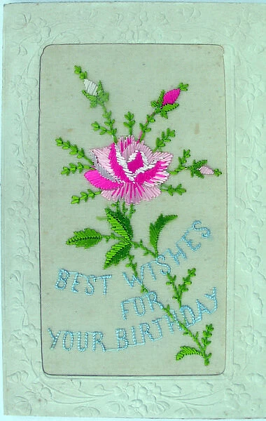 Silk postcard embroidered Best Wishes for Your Birthday