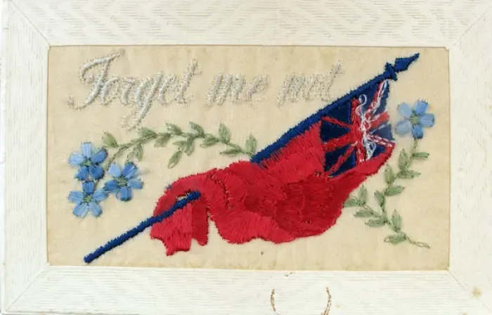 Framed Print : Silk postcard showing Union Jack - Forget Me Not Framed Print : Silk postcard showing Union Jack - Forget Me Not
