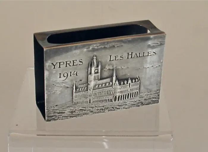 Framed Print : Silver matchbox holder engraved Ypres - Les Halles