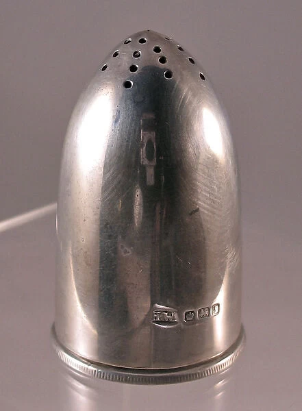 Silver pepper pot in the shape of a heavy Howitzer shell