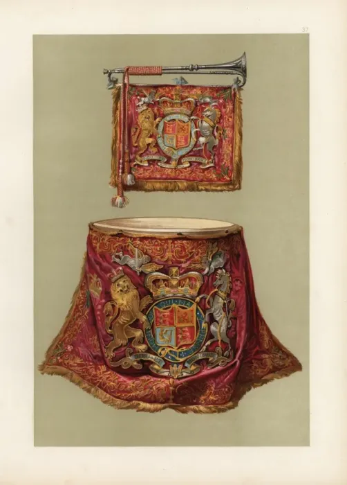 Framed Print : Silver state trumpet and kettledrum with the Royal Arms Framed Print : Silver state trumpet and kettledrum with the Royal Arms