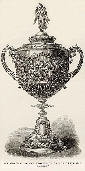 Silver vase surmounted by a winged figure representing the Flight of Genius presented