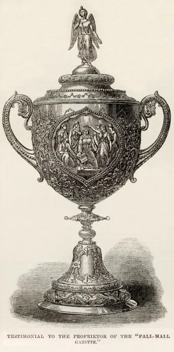 Framed Print : Silver vase surmounted by a winged figure representing the Flight of Genius presented Framed Print : Silver vase surmounted by a winged figure representing the Flight of Genius presented