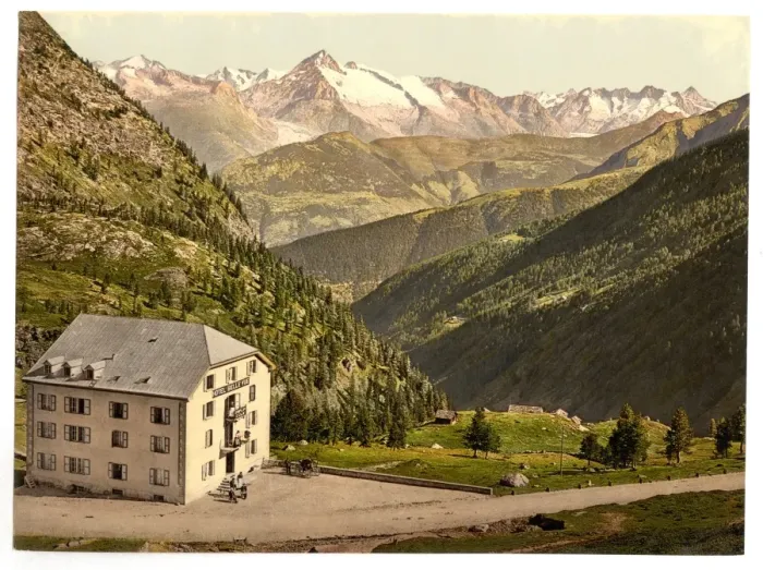 Framed Print : Simplon Pass, Hotel Bellevue, Valais, Alps of, Switzerland Framed Print : Simplon Pass, Hotel Bellevue, Valais, Alps of, Switzerland