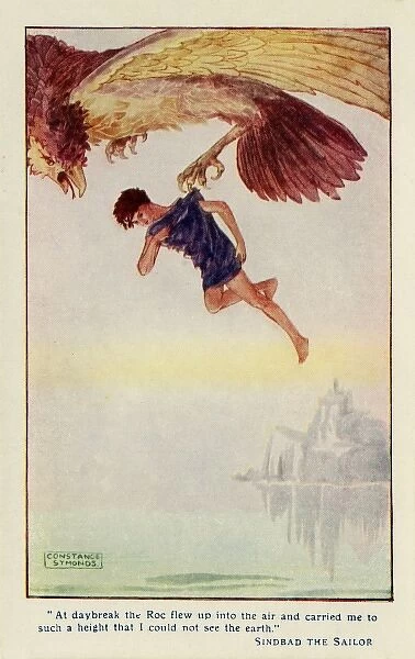 Sinbad the Sailor carried high above the earth by the Roc.. 20th century