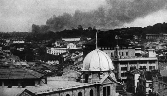 Framed Print : Singapore after air raid Framed Print : Singapore after air raid