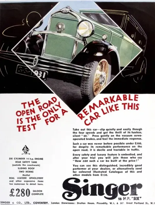 Framed Print : Singer Six Car Advertisement, 1931 Framed Print : Singer Six Car Advertisement, 1931