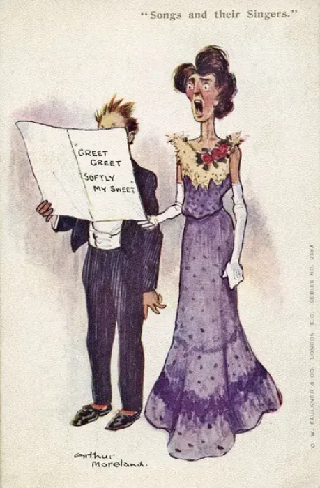 Framed Print : Singers on a comic postcard Framed Print : Singers on a comic postcard