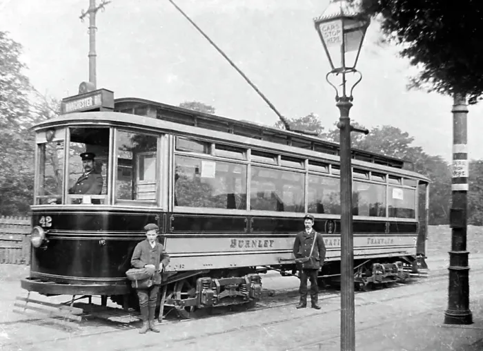 Framed Print : Single deck electric tram, Burnley, Lancashire, early 1900s Framed Print : Single deck electric tram, Burnley, Lancashire, early 1900s