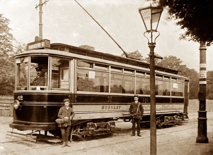 Framed Print : Single deck electric tram, Burnley, Lancashire, early 1900s Framed Print : Single deck electric tram, Burnley, Lancashire, early 1900s
