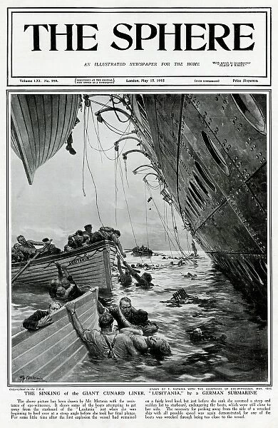 The sinking of the Lusitania by a German submarine 1915
