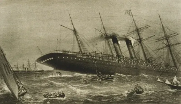 Framed Print : Sinking of the steamship Oregon of the Cunard Line Framed Print : Sinking of the steamship Oregon of the Cunard Line