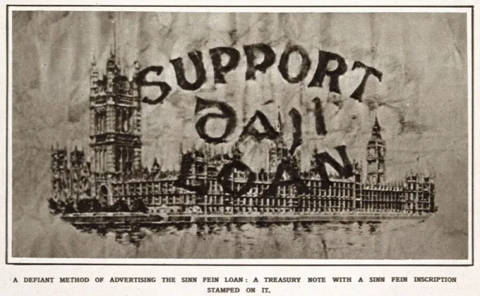 Framed Print : The Sinn Fein Loan. A treasury note with a Sinn Fein inscription stamped on it Framed Print : The Sinn Fein Loan. A treasury note with a Sinn Fein inscription stamped on it