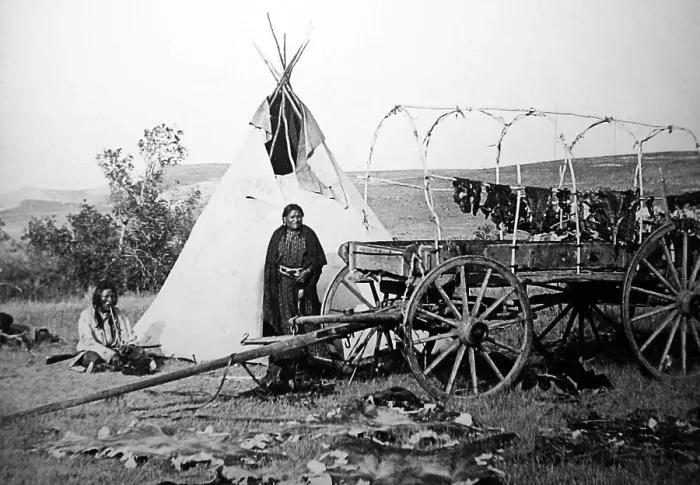 Framed Print : Sioux Chief, fur camp on the plains, USA Framed Print : Sioux Chief, fur camp on the plains, USA