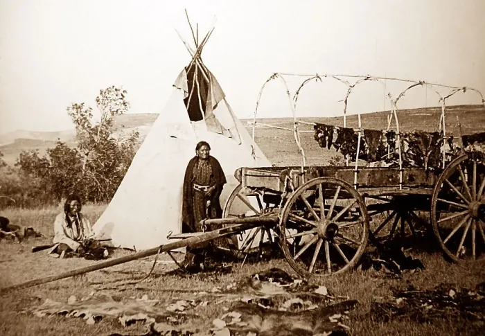 Framed Print : Sioux Indian fur camp on the Plains, USA - early 1900s Framed Print : Sioux Indian fur camp on the Plains, USA - early 1900s