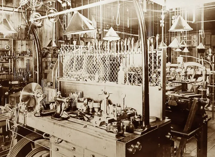 Framed Print : Sir David Solomons workshop, early 1900s Framed Print : Sir David Solomons workshop, early 1900s