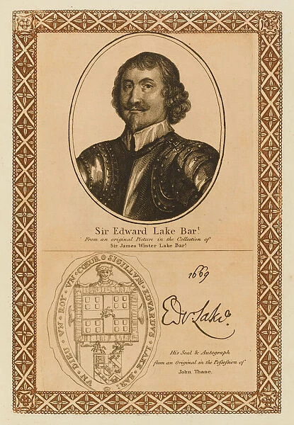 Sir Edward Lake. Sir EDWARD LAKE royalist soldier and statesman with his autograph