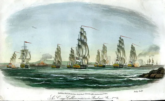 Framed Print : Sir George Colliers Victory In Penobscot Bay 1779 Framed Print : Sir George Colliers Victory In Penobscot Bay 1779