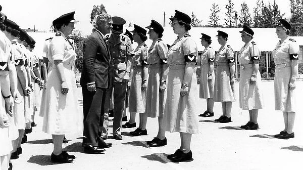 Sir George Sinclair inspecting UK policewomen, Cyprus