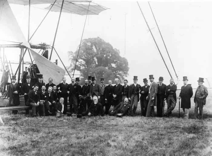 Framed Print : Sir Hiram Maxim and his first aeroplane Framed Print : Sir Hiram Maxim and his first aeroplane