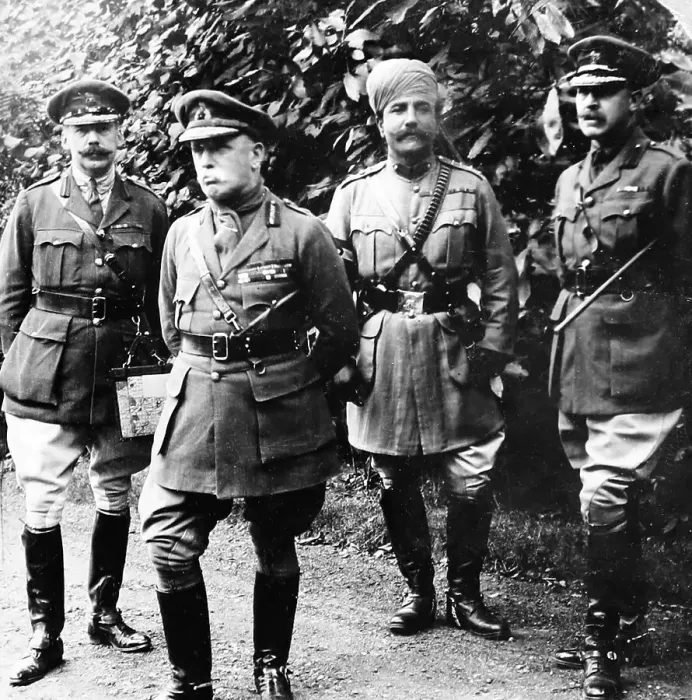 Framed Print : Sir John French with his ADCs at General headquarters - WW1 Framed Print : Sir John French with his ADCs at General headquarters - WW1