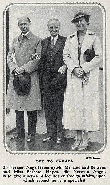 Sir Norman Angell and Leonard Behrens with Miss Barbara Hayes on board ship en route to