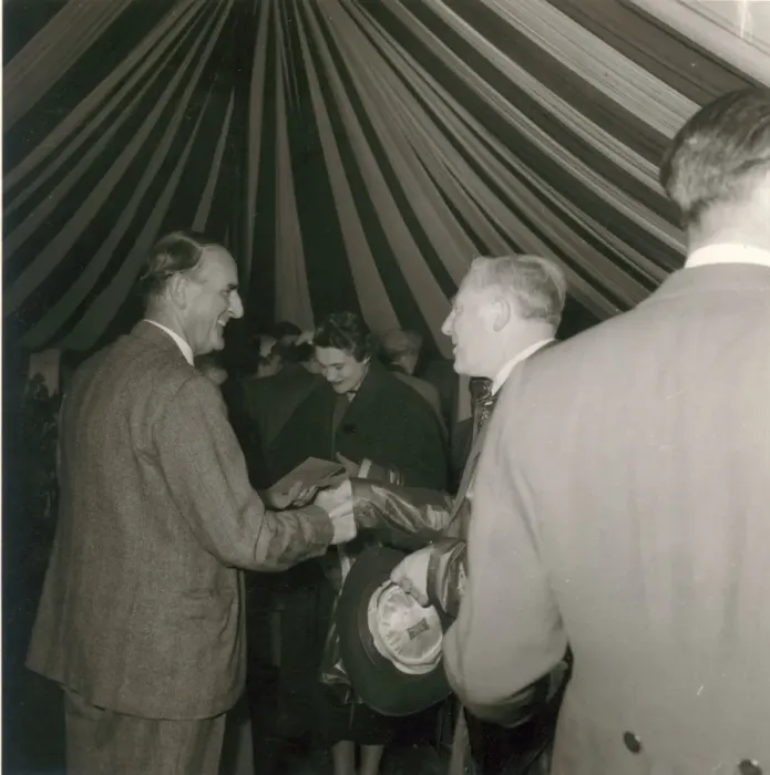 Framed Print : Sir Sydney Camm, left, at the 1954 RAeS Garden Party