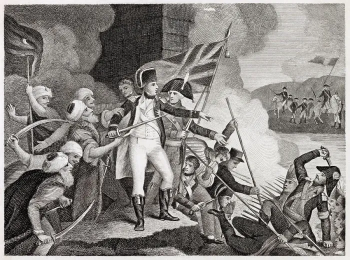Framed Print : Sir Sydney Smith defends the Acre against Napoleon Bonaparte. Date: 1799 Framed Print : Sir Sydney Smith defends the Acre against Napoleon Bonaparte. Date: 1799