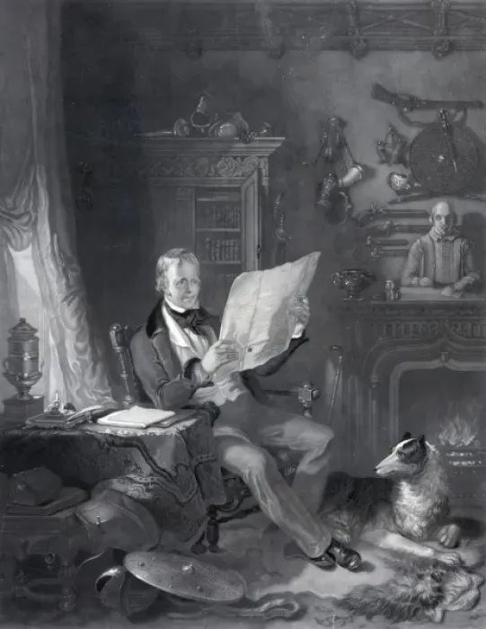 Framed Print : Sir Walter Scott, Bart. in his study at Abbotsford Framed Print : Sir Walter Scott, Bart. in his study at Abbotsford