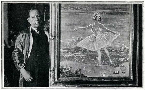 Sir William Orpen with painting of Anna Pavlova