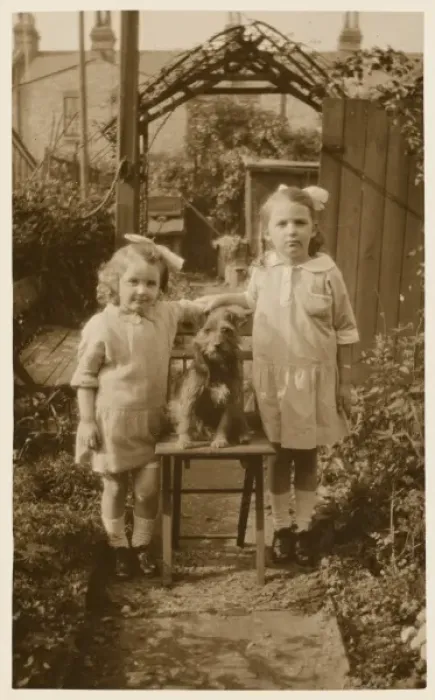 Framed Print : Two Sisters and Dog Framed Print : Two Sisters and Dog