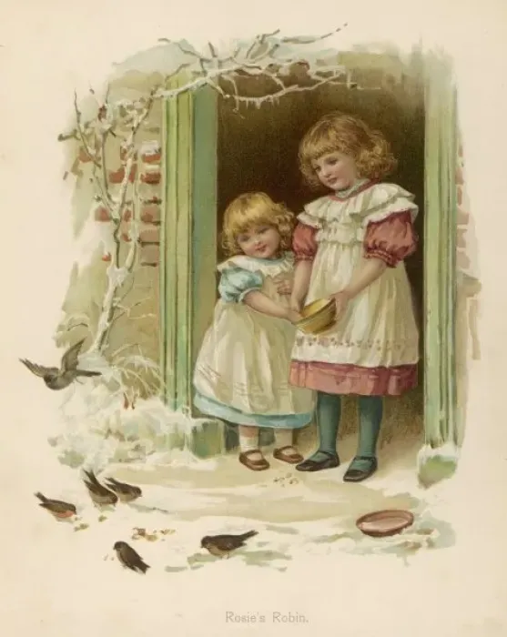 Framed Print : Sisters Feed Birds 1890 Framed Print : Sisters Feed Birds 1890
