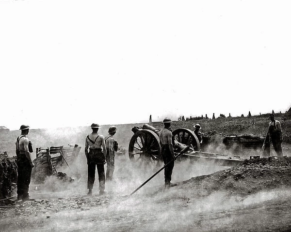 Six-inch British howitzer in action, Western Front, WW1