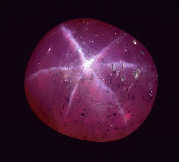 Ruby. A six-rayed star ruby. Ruby is the red variety of the mineral corundum 