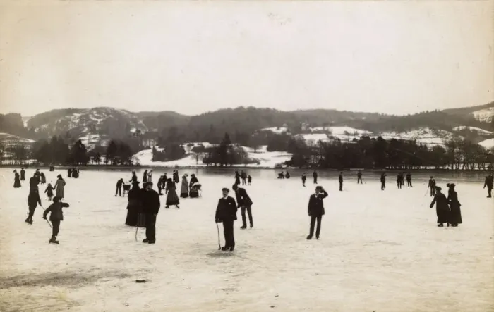 Framed Print : Skaters on Lake Coniston, Lake District, Cumbria Framed Print : Skaters on Lake Coniston, Lake District, Cumbria