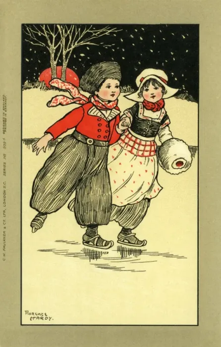 Framed Print : Skating couple by Florence Hardy Framed Print : Skating couple by Florence Hardy