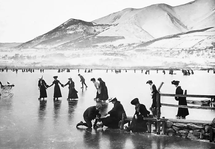 Framed Print : Skating on Derwentwater Victorian period Framed Print : Skating on Derwentwater Victorian period