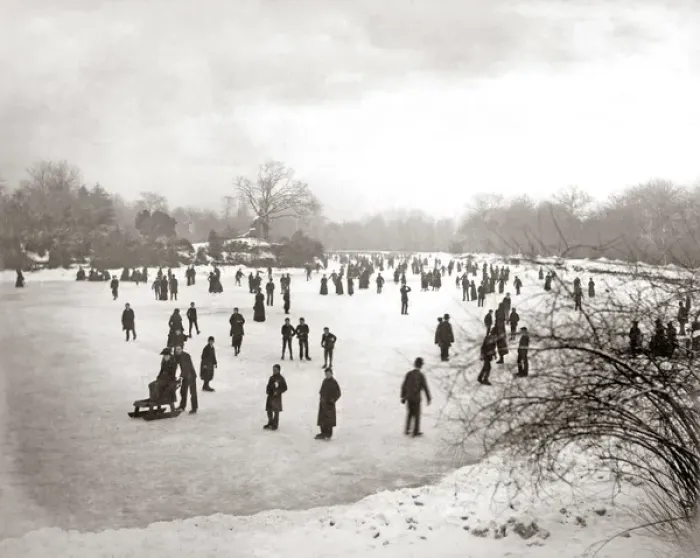 Framed Print : Skating on a frozen lake, England, circa 1880s Framed Print : Skating on a frozen lake, England, circa 1880s