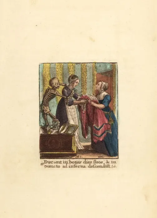 Framed Print : Skeleton of Death adorning a Countess with Framed Print : Skeleton of Death adorning a Countess with