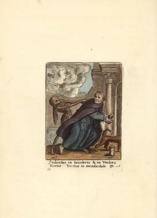 Framed Print : Skeleton of Death catching the Friar Provisor Framed Print : Skeleton of Death catching the Friar Provisor