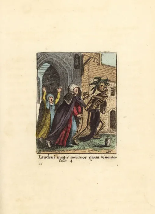 Framed Print : Skeleton of Death dragging away an Abbess Framed Print : Skeleton of Death dragging away an Abbess